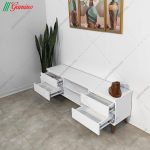 میز تلویزیون دموی با رنگ بندی تمام سفید محصول جدید گامی نو