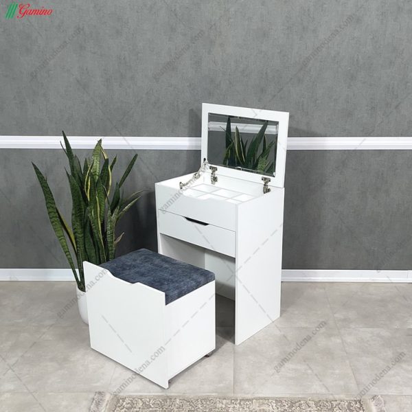 صندلی میز آرایش، میز آرایش تاج + نشیمن ساخت گامی نو رنگ سفید