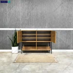 نمای روبرو از جاکفشی کنسولی چوب و فلز گلستان درب باز کمد