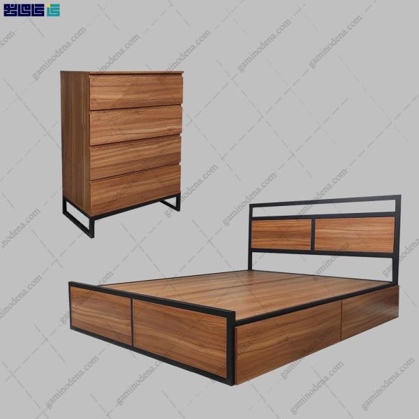 ست تخت خواب و دراور پایه فلزی استوار