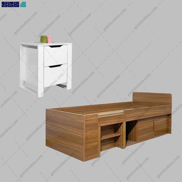 ست تخت خواب و پاتختی کشودار سامان