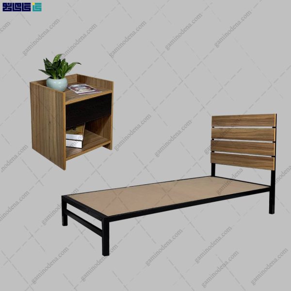 ست تخت خواب و پاتختی پایه فلزی بهارا