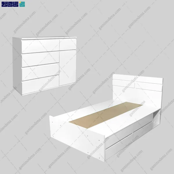 ست تخت خواب و دراور کشودار عسل